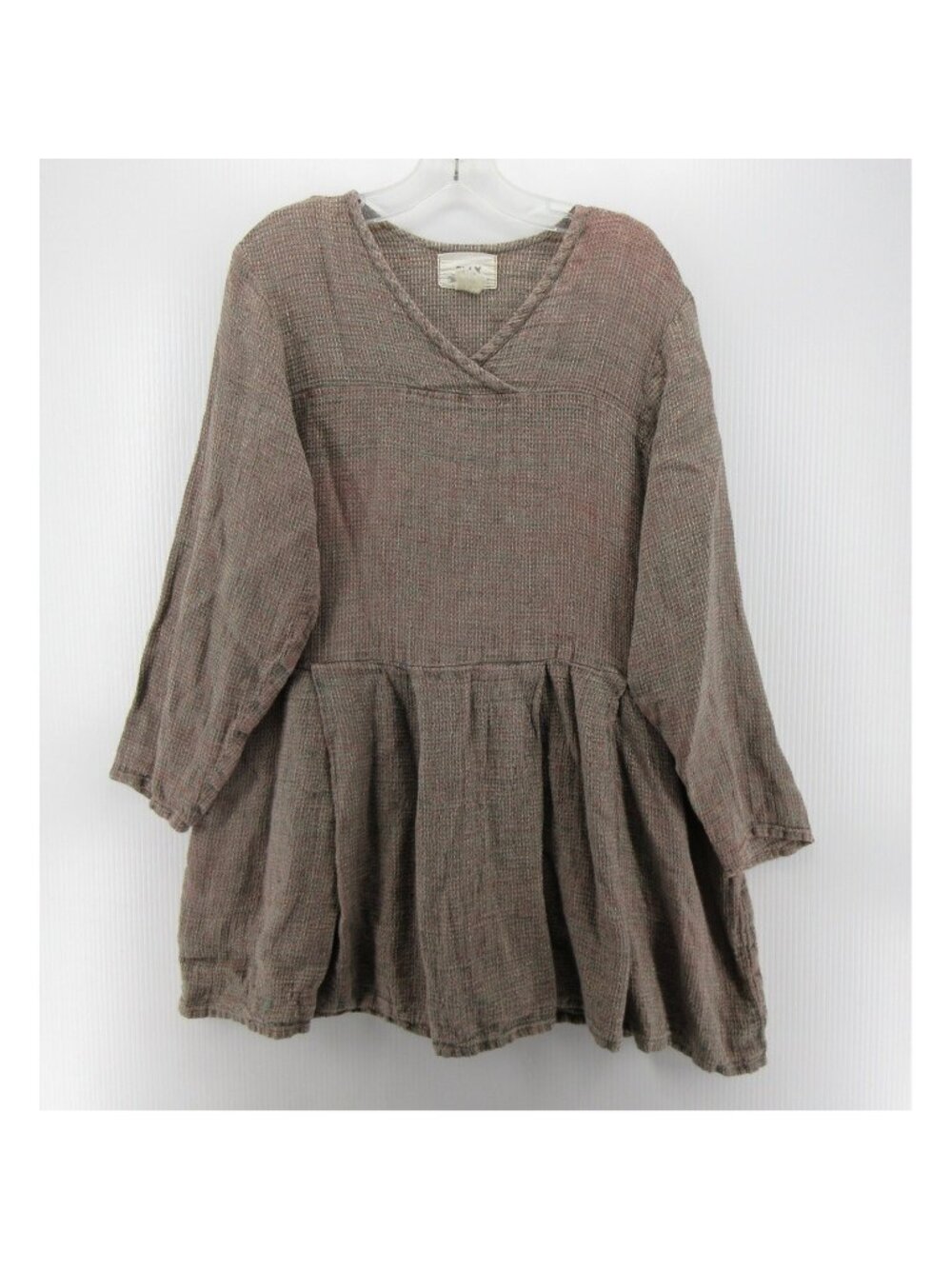 VINTAGE FLAX Medium Linen Tunic Blouse Lagenlook Peplum Cottagecore